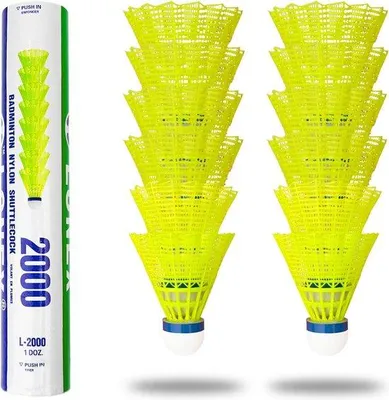 Produktbild von Famanu Badmintonshuttleset Nylon mit 12 Bällen - Gelb