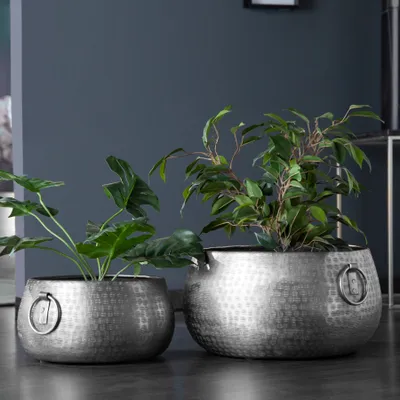 Produktbild von riess-ambiente Schalen 2er Set ORIENT silber Blumentopf im Hammerschlagdesign Übertopf Pflanzgefäß