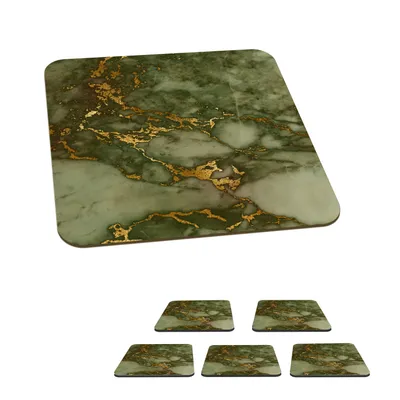 Obrázek produktu pro KitchenYeah® Skleněné podtácky Square Set of 6 Marble - Pattern - Gold 10x10 cm Coasters for Glasses - Drink Coasters - Table Top Protectors - Table Coasters for Cups Table Bar Glass