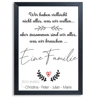Produktbild von Familie Poster personalisierbar DIN A4 Kunstdruck Eltern Geschenk Mama Papa Kinder – DIN A4 mit Rahmen | Schwarz