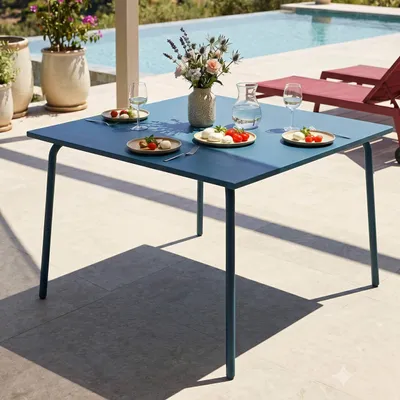 Produktbild von Quadratischer Gartentisch aus Metall Pazifisch blau - Oviala Palavas