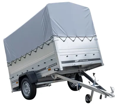Produktbild von PKW-Anhänger 230x125 UNITRAILER GARDEN 230 KIPP mit Zusatzbordwändenund grauer Hochplane 80 cm