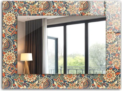 Produktbild von Bedruckter Spiegel - Wandspiegel - Dekorativer - Modern - 80x60 cm - Blumentapetenmuster