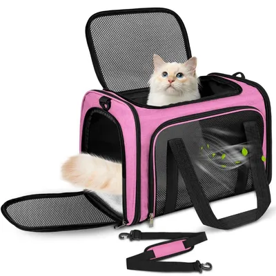Zdjęcie produktu dla Transporter dla kota - Składany - Wykonany z przewiewnej siatki - 45 x 30 x 30 cm - Z paskiem na ramię i poduszką