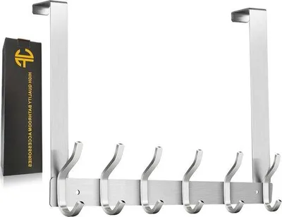 Produktbild von Famanu Türgarderobe mit 6 doppelten Haken - Edelstahl - Silber - 21 cm