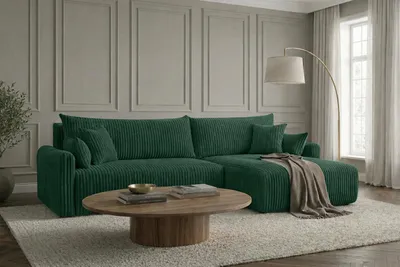 Produktbild von Kaiser Möbel Ecksofa mit Schlaffunktion, Cordstoff Tilia, Grün, Rechts, JAPANDI