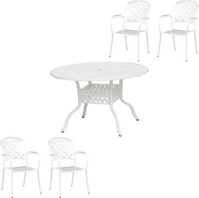 Produktbild von Inko 5-teilige Sitzgruppe Aluminium Guss weiß Tisch Ø 120 cm mit 4 Sesseln