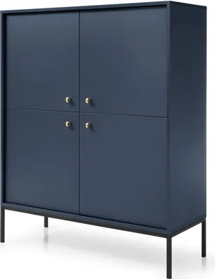 Produktbild von Moderne Kommode Sideboard Schrank Highboard Goldene Türgriffe | Wohnzimmer, Esszimmer, Flur & Diele - 104x125x39 - Melody I Dunkelblau + Schwarz 100cm