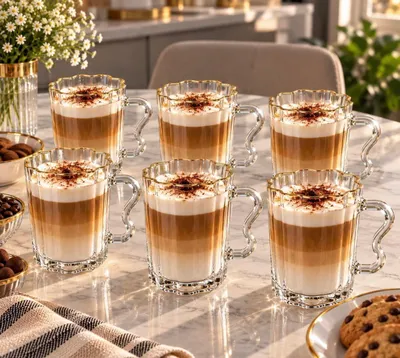 Produktbild von 6x Teegläser Cocktailgläser mit Henkel & Goldrand–Elegante Gläser für Tee, Kaffee