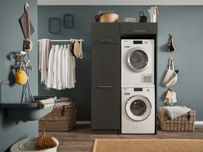 Produktbild von Waschmaschinenumbauschrank >LAUNDREEZY< in anthrazit - 117,5x200x67,5 (BxHxT)