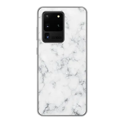 Produktbild von MuchoWow® Handyhülle Schutzhülle Hülle für Samsung Galaxy S20 Ultra Marmor - Weiß - Silber - Glitter - Marmoroptik - Chic Silikon Softcase Handy Hülle - Karteninhaber