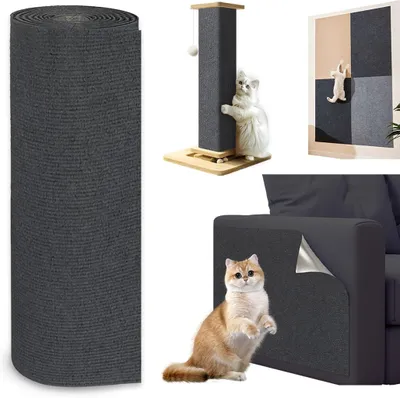Produktbild von Katze Kratzmatte Selbstklebend 300cmx40cm, Kratzbretter Kratzschutz fš¹r Sofa, Trimmbare DIY Kratzbrett fš¹r Katze B?ume Wand M?bel und Couch Schutz (Dunkelgrau)