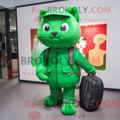 Produktbild von Maskottchenkostüm REDBROKOLY Grüne Katze mit Jacke und Messengerbag