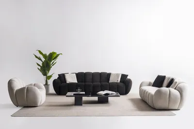 Produktbild von Schwarz-Weiße Sofagarnitur Polstersessel Designer Couchtisch 4tlg