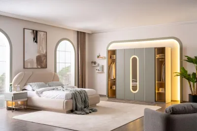 Image de Chambre à coucher élégante dans un style uniforme et moderne