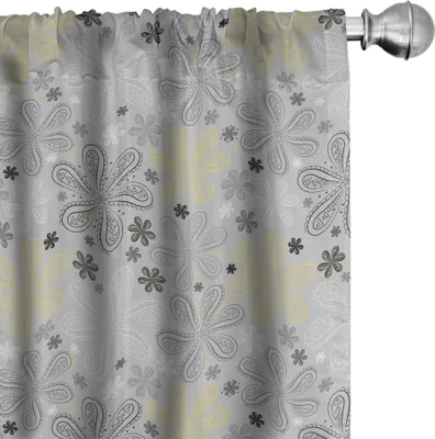 Immagine prodotto di ABAKUHAUS Tende grigie e gialle, tende, stile bohémien etnico, stampa paisley, fiori, pois, immagine artistica, 2 pezzi 75 x 225 cm, grigio chiaro bianco