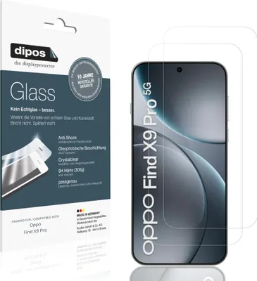 Produktbild von 2x Schutzfolie für Oppo Find X9 Pro - Anti-Shock 9H Folie dipos Glass Kunststoffglas