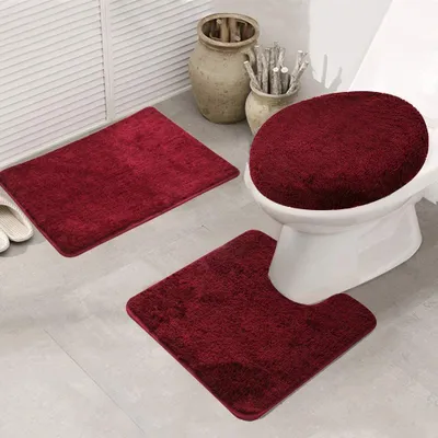 Produktbild von Topchances Duschvorhang Badezimmermatten-Set 3-teilig,Badematten rutschfeste badematte Bad küche Carpet fußmatten Decor Teppich,Rot