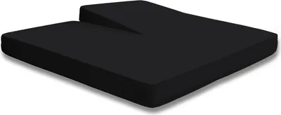 A black split topper fitted sheet is shown from a diagonal angle on a white background.