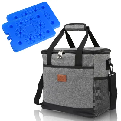 Produktbild von Jayseuw 33 L Kühltasche Isoliertasche Thermotasche Wasserfest Picknicktasche Faltbar Kühlbox mit 2er-Set Kühlakkus Kühlelemente Camping Lunch Grau