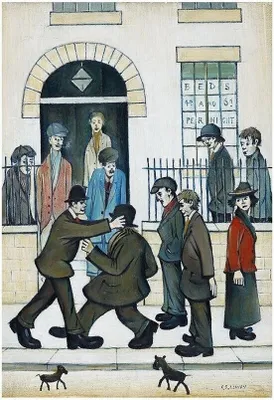 Image de L.S. Lowry - imprimé "A Fight C. 1935" PM6173 (40 cm x 30 cm) (Bunt)