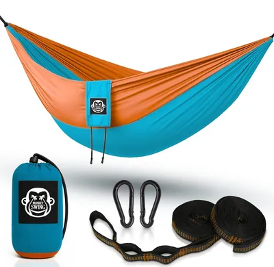 Zdjęcie produktu dla Monkey Swing Hamak 275x140 cm zestaw do zawieszenia niebieski/pomarańczowy