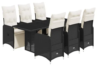 Produktbild von vidaXL 7-tlg. Garten-Bistro-Set mit Kissen Schwarz Poly Rattan