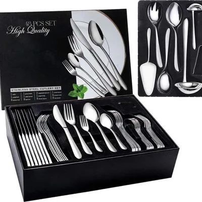 Produktbild von Besteckset - 48-teiliges Edelstahlbesteckset für 8 Personen - s Servierset aus poliertem Edelstahl