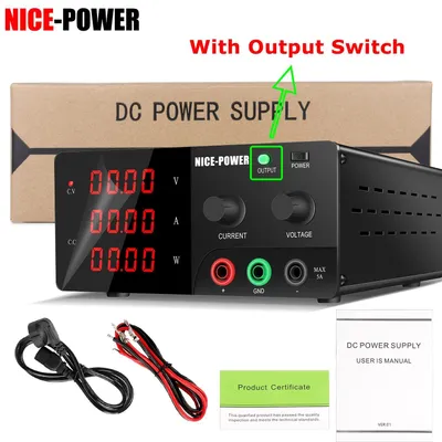 Produktbild von Labornetzgerät - Einstellbares DC Netzteil - 0–60V 10A 600W - Einzelausgang - Für Batterieladung - Schwarz mit Ausgangsklemmen