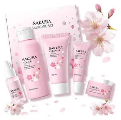 Obrázek produktu pro Sada péče o pleť pro ženy, Sakura – kosmetická sada, 5 kusů, hydratační, proti stárnutí