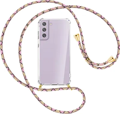 Produktbild von Handykette Backcover-Schutzhülle mit Band (Metall goldfarben) für Samsung Galaxy S21 FE - rosa Karo