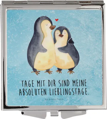 Produktbild von Mr. & Mrs. Panda Frauen Spiegel Pinguin umarmen - Eisblau - Geschenk, Kosmetikspiegel, Umarmung, Liebe, Taschenspiegel klappbar, Handspiegel, Kleiner, Hochzeitsgeschenk