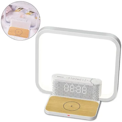 Produktbild von Nachttischlampe mit 4W Kabelloser Ladefunktion,Wecker Tischlampe,Tageslichtwecker mit 10 Beruhigender Klang,  Touch Dimmbar 3 Helligkeitsstufen