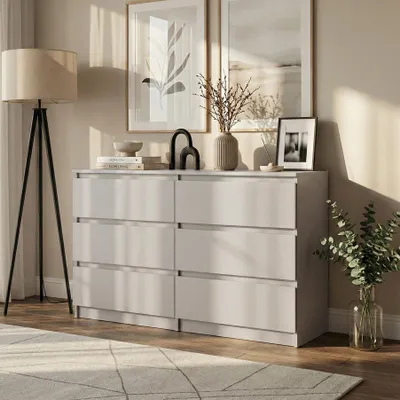 Image de BEAUTYSOFA | Commode LEMON 120 cm cachemire, buffet à 6 tiroirs, meuble de rangement moderne pour chambre, salon et couloir