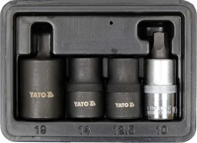 Produktbild von Yato YT-06806, Steckschlüssel-Satz, 1/2", Metrisch, 4 Kopf/Köpfe, 10,12,14,19 mm, Chrom-Vanadium-Stahl