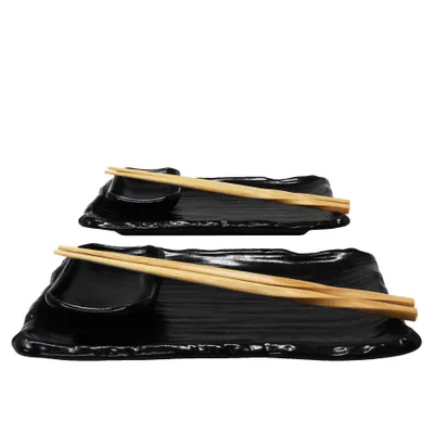Immagine prodotto di Set di 8 pezzi per sushi per 2 persone, nero - Set per servire il sushi con 2 piatti da sushi, ciotoline per salsa, bacchette
