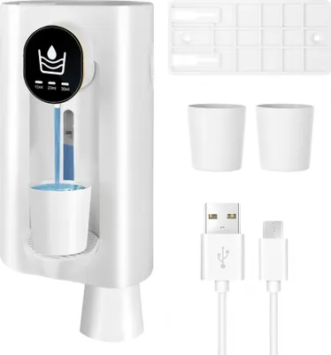 Produktbild von Mundwasserspender, berührungsloser Mundwasserspender fürs Badezimmer, mit 2 magnetischen Bechern, 3-Modus einstellbar, Wandmontage Mundwasser Spender