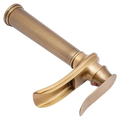 Produktbild von Wasserfall Badarmatur - Waschtischarmatur - Einhebel - Heiß & Kalt - Aufsatzmontage - Massiv Messing - Retro - Gold