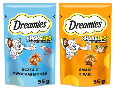 Zdjęcie produktu dla Dreamies Shake Ups Multivitamins 2x55g Przysmak Dla Kota Mix Smaków Kurczak Owoce Morza
