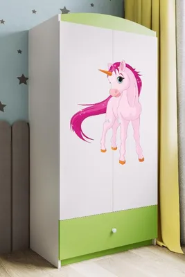 Image de Armoire à vêtements pour enfants Babydreams Armoire à portes battantes Licorne verte