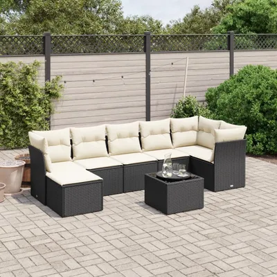 Produktbild von Design 8-tlg. Garten-Sofagarnitur mit Kissen Schwarz Poly Rattan, Gartenmöbel-Sets 2024 Neu