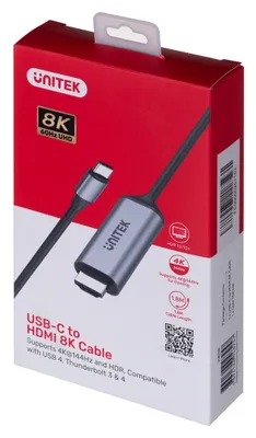 Produktbild von Unitek-Kabel Hdmi 2.1, Usb-C, 8K, 1,8 M, V1423B