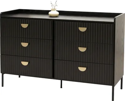 Immagine prodotto di Cassettiera HWC-O39, mobile alto, 6 cassetti in melamina MDF 80x120x44cm ~ effetto legno nero