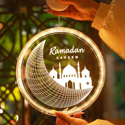 Produktbild von Eid Ramadan Dekorative Fee Licht Schloss Mond Dekorative Fenster Lichter Ornamente Islam Mubarak Dekoration für Party Muslim Lichterkette mit Saugnapfhaken