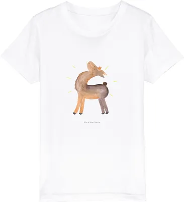 Produktbild von Mr. & Mrs. Panda Teenager T-Shirt Lama Stolz 7-8 Jahre (122/128) - Weiß - Geschenk, Kindershirt, Bio Kinder, Lamas, Hippie, Kleinkinder, Neustart, Family, Shirt, Familie