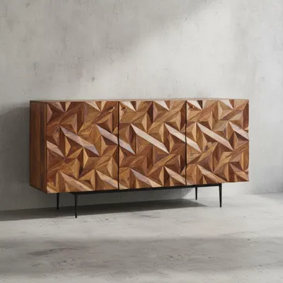 Produktbild von Sideboard 144x72x47 cm Sheesham Massivholz / Metall Anrichte, Kommode mit drei Türen, Kommodenschrank Holz Modern, Standschrank Wohnzimmer
