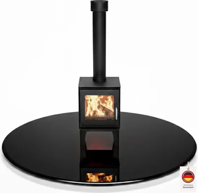 Produktbild von HOOZ Funkenschutzplatte – ESG Sicherheitsglas 6 mm, quadratische Bodenschutz Glasplatte mit Facettenschliff, hitzebeständig bis 300 °C, Schwarz Ø90 cm