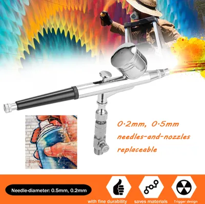 Obrázek produktu pro Profesionální airbrush sada pro modelářské malování se vzduchovým kompresorem + napájecím adaptérem + airbrush + držák airbrush + 0,2 mm jehla + 0,5 mm jehla + 0,2 mm tryska + 0,5 mm tryska + G1/8 rychlý adaptér + klíč + hadice + zlatý airbrush - jehla + oddělovač oleje a vody + kapátko