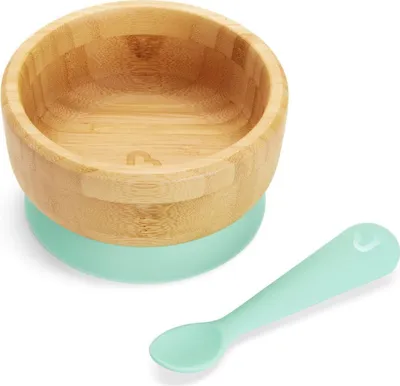 Immagine prodotto di Set di stoviglie in bambù Munchkin per neonati e bambini - cucchiaio e tazza in silicone con ventosa - antiscivolo - a partire da 6 mesi