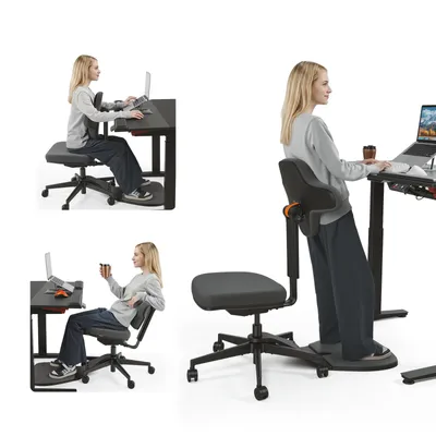 Image de Newtral MT-M Standing-Mate : chaise de bureau ergonomique pour le travail debout – Assise active 5 en 1 avec dossier rabattable et soutien des genoux